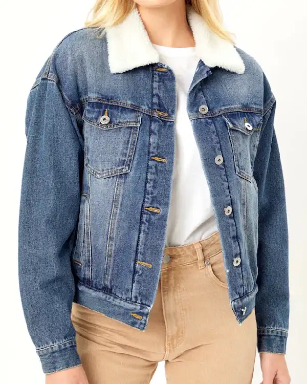 80s Vintage Womens Sherpa Lined Denim Collar Jacket