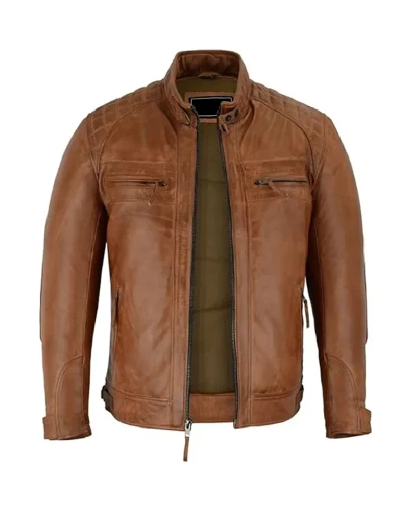 Aaron Mens Brown Cafe Racer Leather Biker Jacket