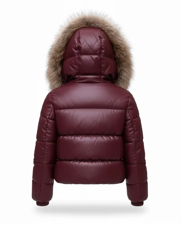 Buy Women Fur Lined Winter Faux Leather Hooded Removable Bomber Jacket Sale
