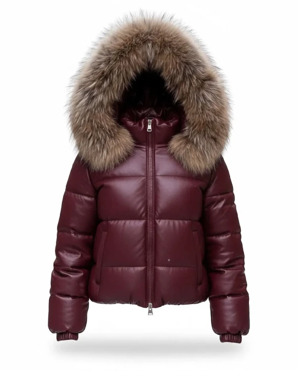 Buy Women Fur Lined Winter Faux Leather Hooded Removable Bomber Jacket