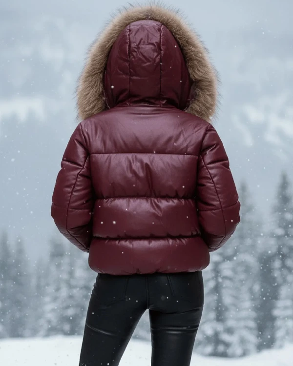 Buy Women Fur Lined Winter Faux Leather Hooded Removable