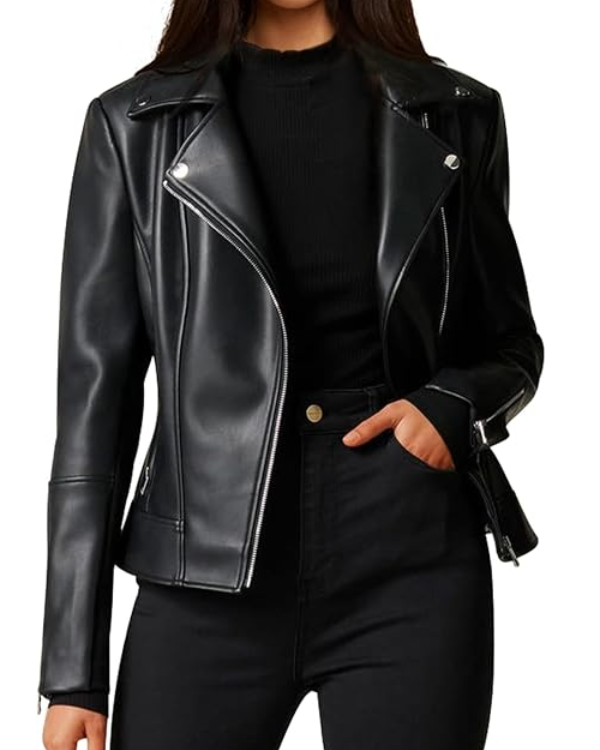 Buy Women's Classic Black Soft Moto Biker Faux Leather Jacket (1)