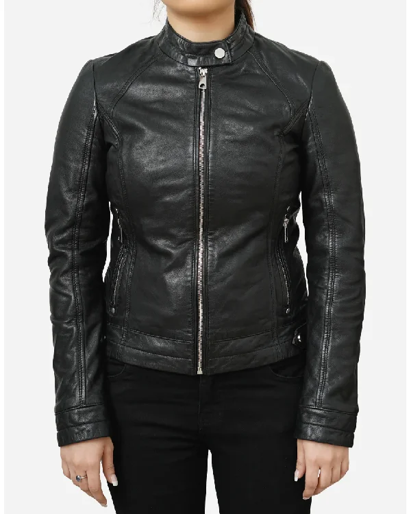 Cafe Racer Vintage Black Leather Jacket For Women’s