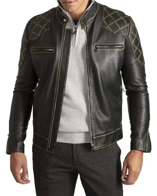 Charles Vintage Biker Black Leather Jacket