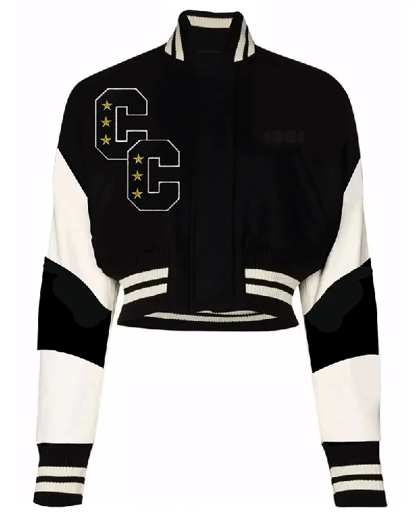 Cropped Black and White Women's Varsity Jacket