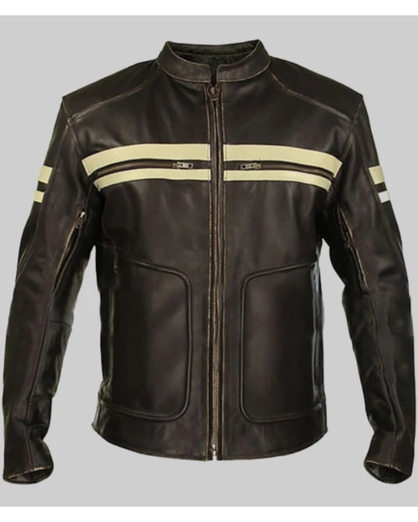 Donald Cafe Racer Motorcycle Distressed Leather Jacket