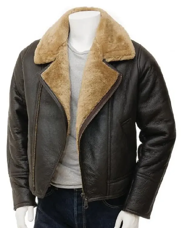 Elijah Mens Brown Leather Aviator Jacket