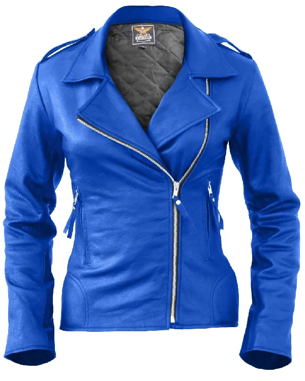 Gloria Blue Brando Asymmetrical Biker Leather Jacket