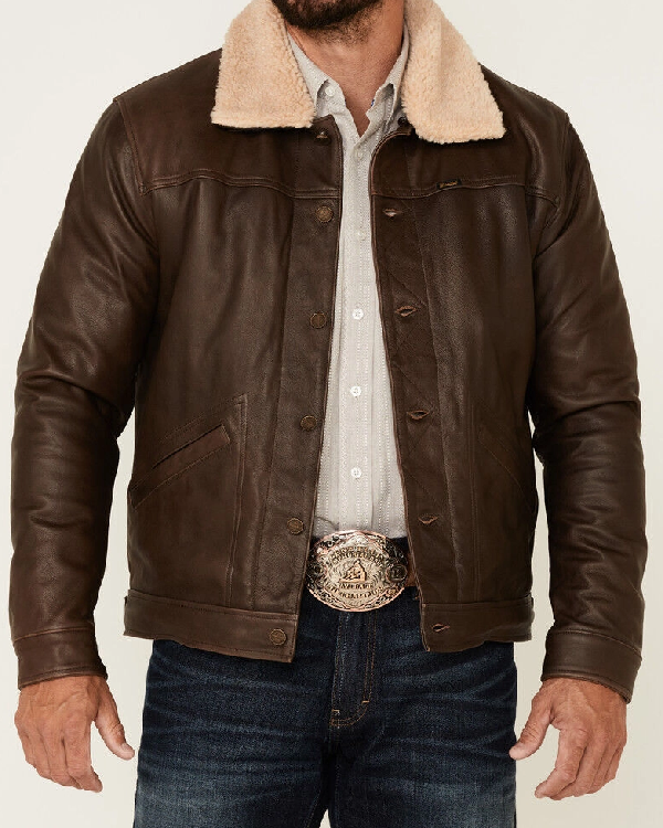 Jack Mens Dark Brown Trucker Leather Jacket (1)