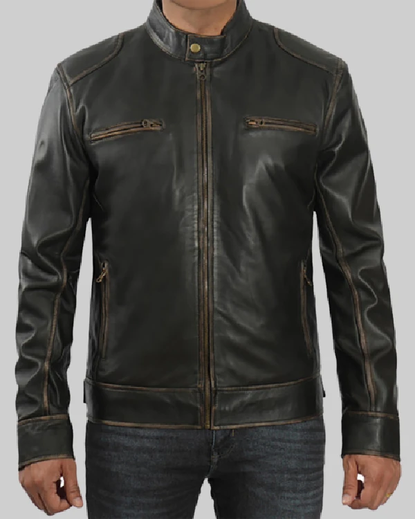 Marlon Men’s Brown Distressed Racer Biker Leather Jacket