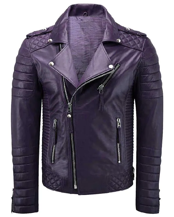 Mason Purple Quilted Leather Biker Jacket