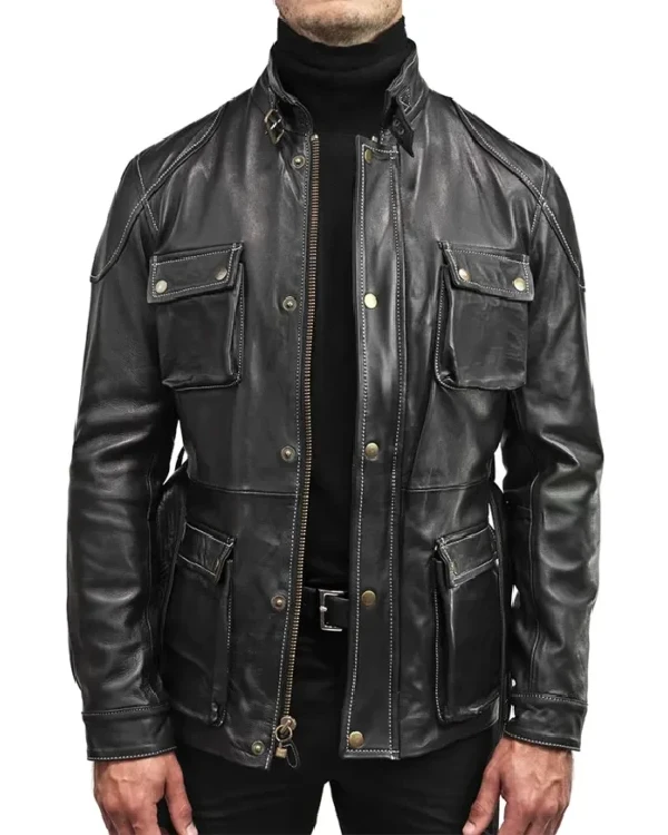 Men Classic Field Black Leather Jacket