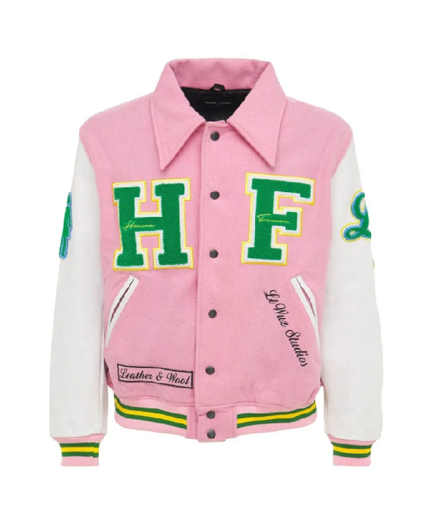 Men HF Homme Femme Pink & White Letterman Jacket