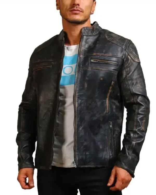 Men Leather David Distressed Motorcycle Jacket