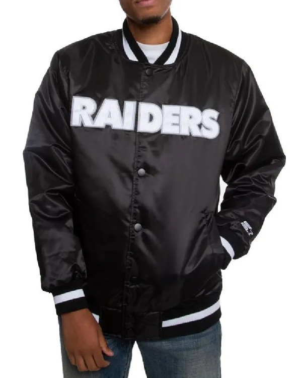 Men Oakland Raiders Black and White Satin Jacket