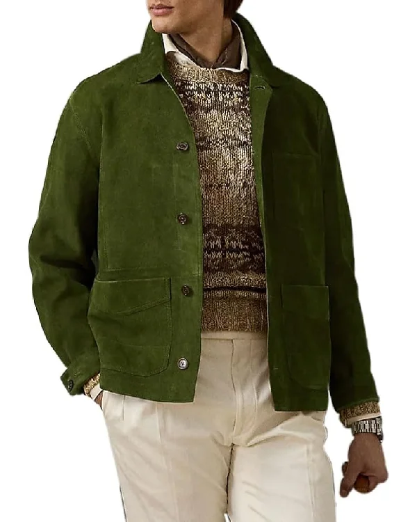 Men Real Lambskin Suede Black Leather Jacket