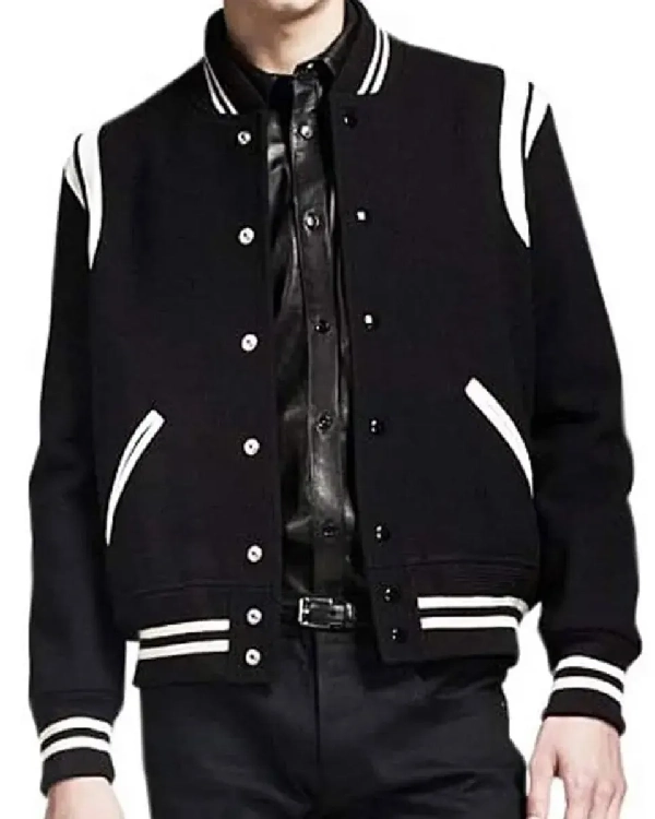 Men black and white varsity jacket