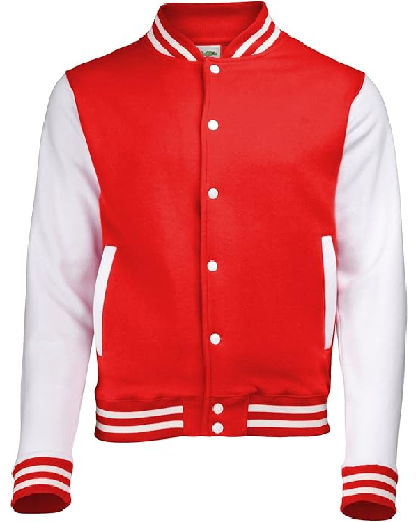 Mens AWDis Hoods Fire Red & White Varsity Letterman Jacket