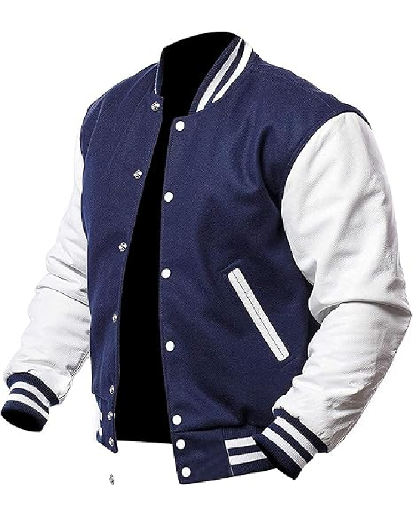 Mens Baseball Varsity Letterman Blue & White Jacket