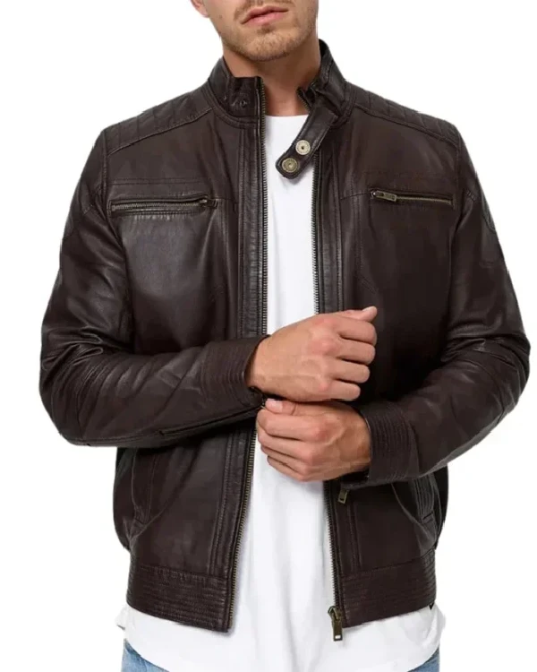 Mens Brown Classic Leather Motorcycle Jacket