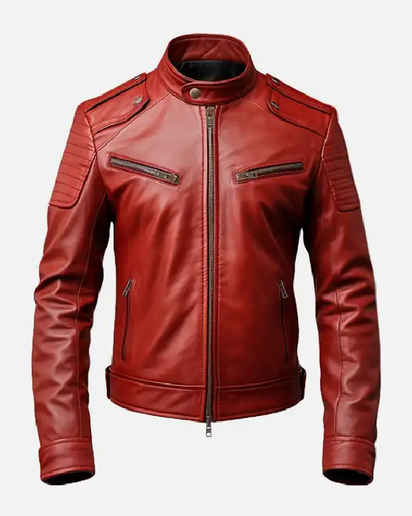 Men’s Cafe Racer Red Biker Real Leather Jacket