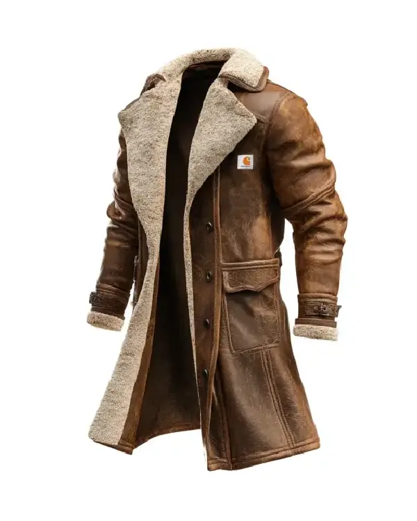Men's Carhartt Vintage Brown Suede Sherpa Faux Fur Leather Jacket
