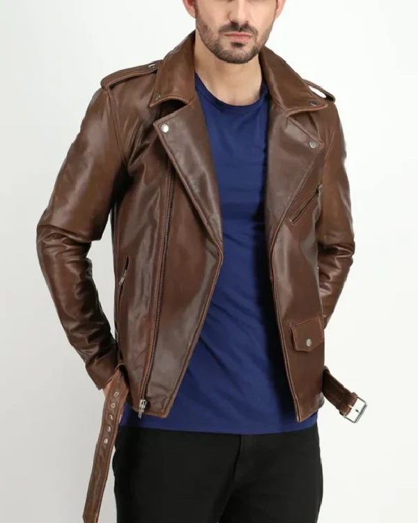 Mens Dark Brown Slim Fit Leather Jacket