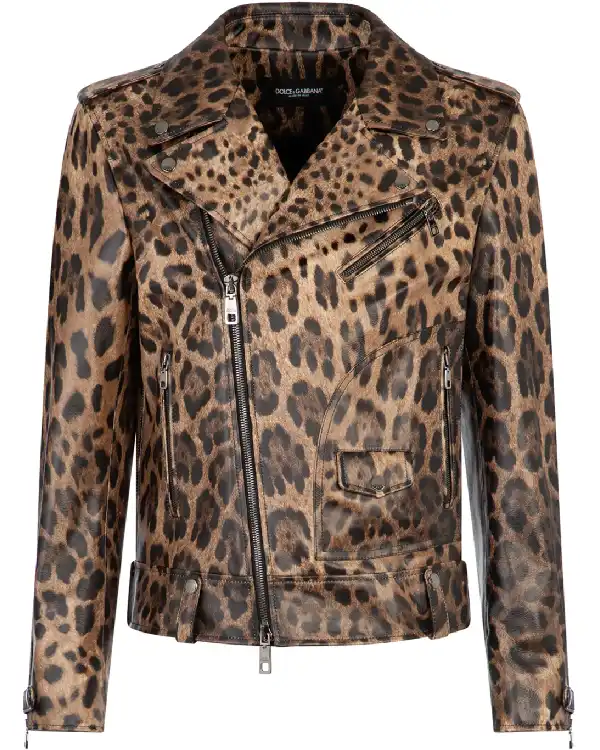 Men's Leopard Print Men Leather Jacket