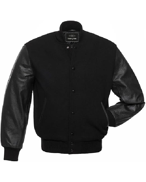 Mens Letterman Black Wool Leather Varsity Jacket