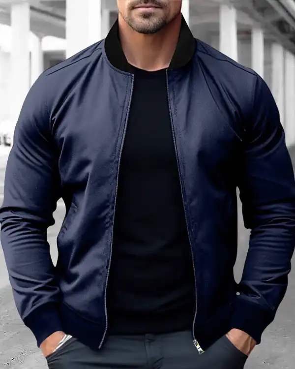Men's Lightweight Blue Cotton Bomber Jacket