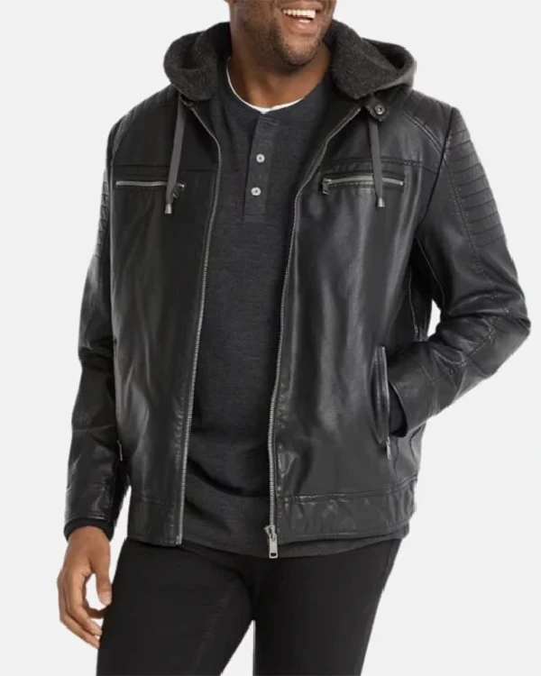Mens Premium Black Hooded Leather Jacket