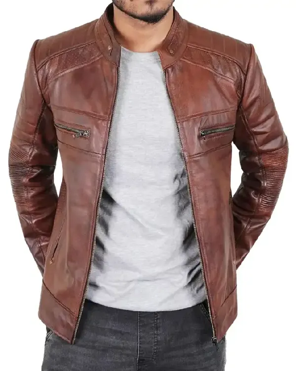 Men's Samuel Brown Slim Fit Leather Jacket