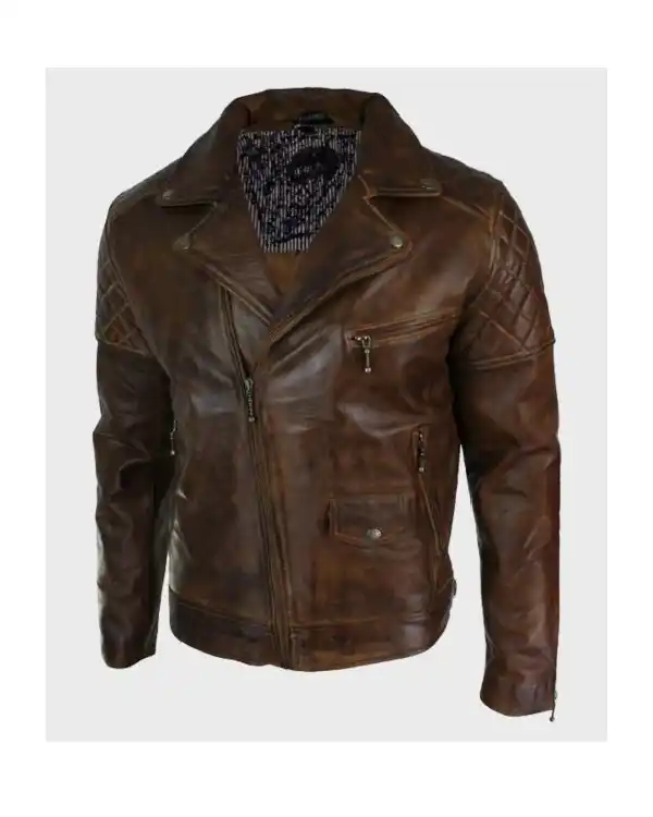 Mens Vintage Distressed Brown Biker Leather Jacket