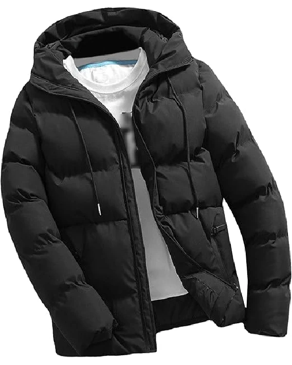Men's Winter Puffer With Warm Waterproof Black Hood Jacket
