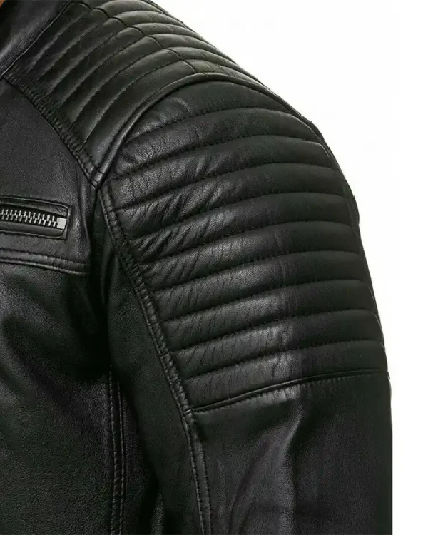Michael Mens Black Cafe Racer Leather Biker Jacket For Sale