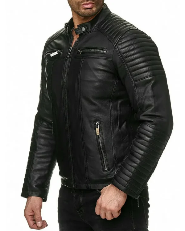 Order Now Michael Men's Black Cafe Racer Quilted Leather Motorcycle Jacket For Sal