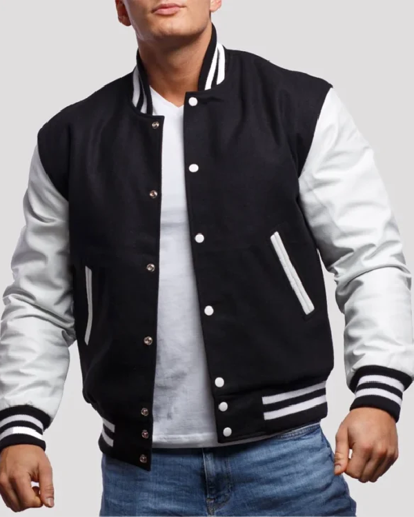Richard Black and White Letterman Bomber Jacket