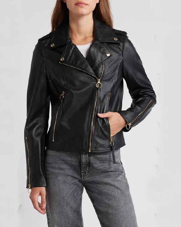Samantha Biker Style Black Leather Jacket