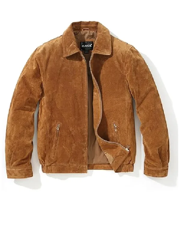 Shop Men's Suede Leather Bomber Jacket Casual Coat