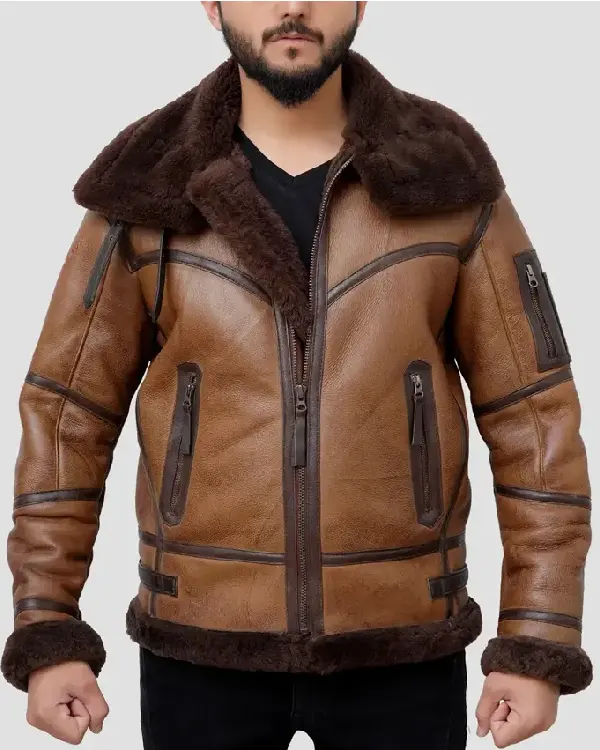 Shop Shearling Brown Leather Jacket For Men