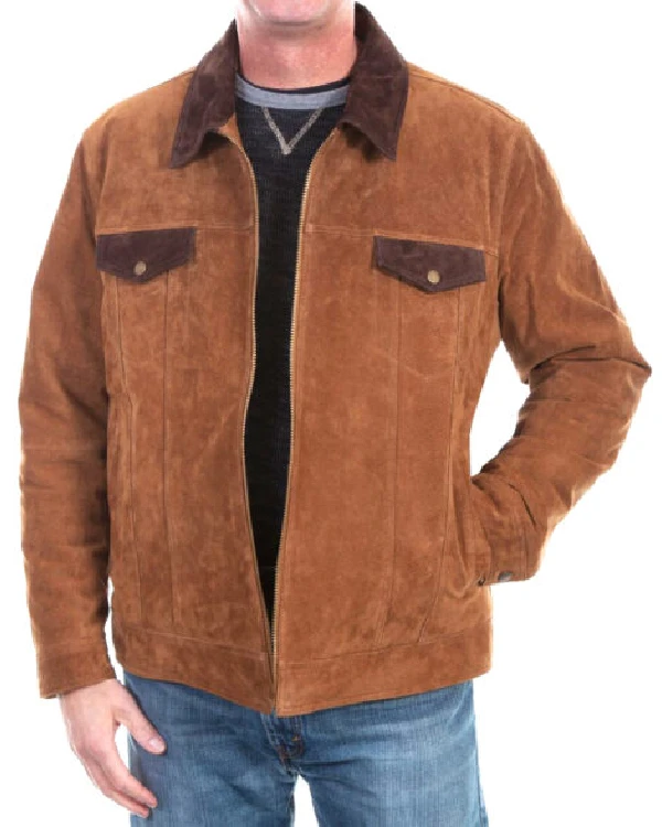 Steven Men's Dual-Tone Suede Trucker Utility Jacket