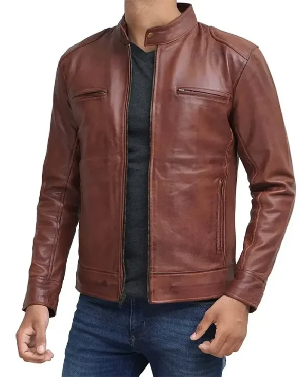 Stylish Mens Brown Biker Cafe Racer Jacket