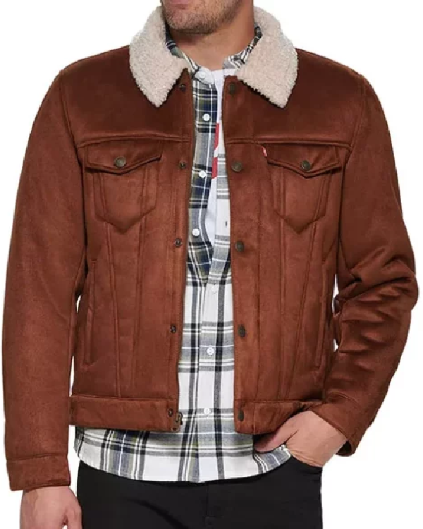 Thomas Trendy Style Brown Leather Trucker Jacket