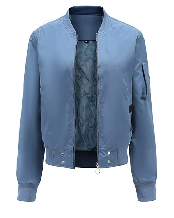 Women Sky Blue Bomber Varsity Jacket