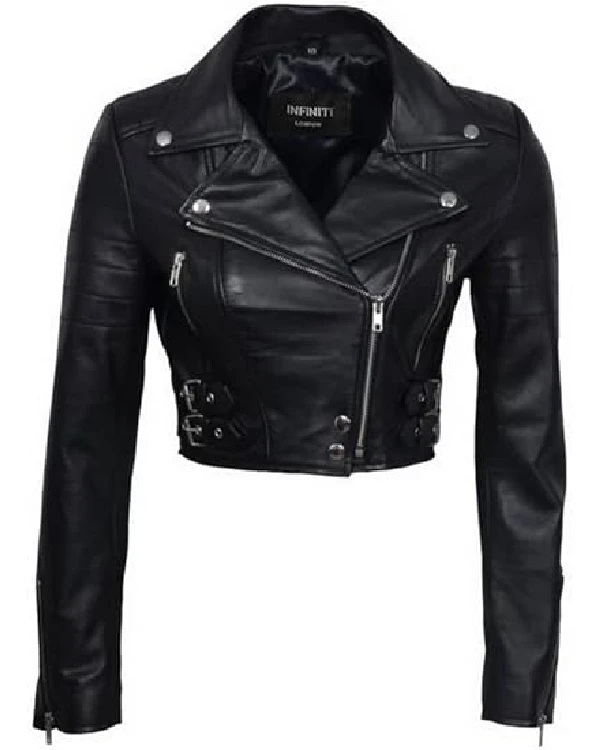 Women’s Fashion Chic Black Cropped Leather Moto Jacket