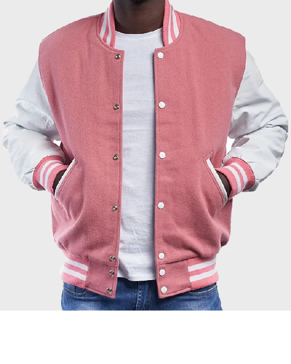 Womens Pink and White Varsity Jacket