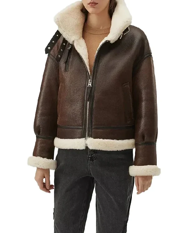 Womens Shearling B3 Brown Leather Aviator Jacket