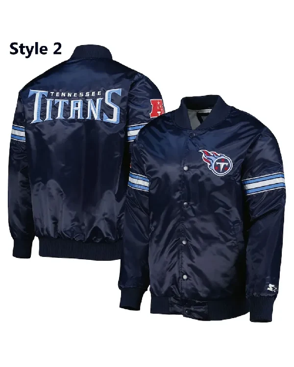 Buy Starter Striped Tennessee Titans Full-Snap Bomber Blue Style 2