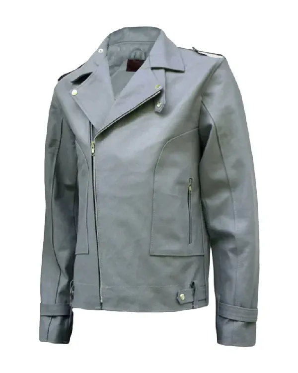 Men's Grey Asymmetrical Leather Jacket