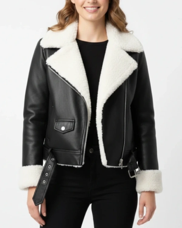 Women's Black Fur Black Leather Jacket